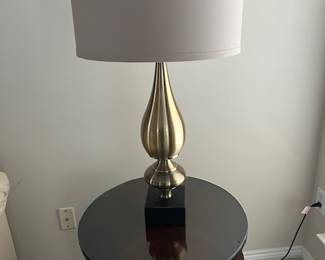 Round swivel side table with 3 tiers (matched set of 2 available) and table lamp (2 available)