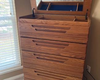 4-drawer tall dresser with jewelry tray and mirror in top drawer