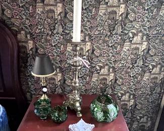 Lamps and green glass decor