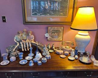 Wedgewood collections, beautiful figurines, wall art and ginger jar lamp