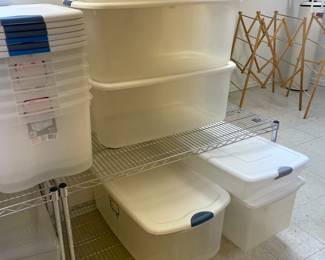 Bins and stainless steel shelving units (4 available)