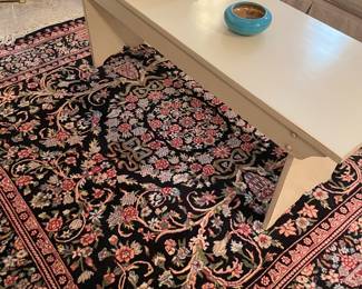 another view of the 100% wool area rug (72" x 70") - great for smaller areas, and the ivory painted bench