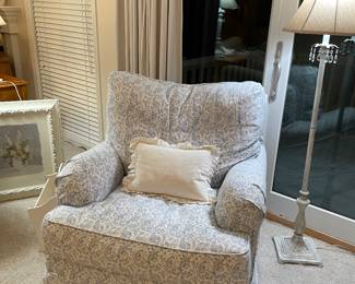 Ethan Allen slipcovered armchair and floor lamp (2 available)