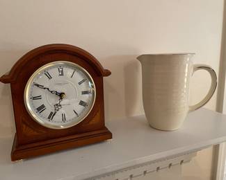 Pottery barn pitcher and Westminster chime mantle clock