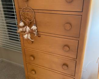 6-drawer pine chest of drawers and dream catcher