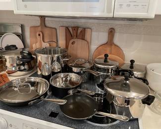 Iron Clad cookware and Revere pots and pans, wood cutting boards