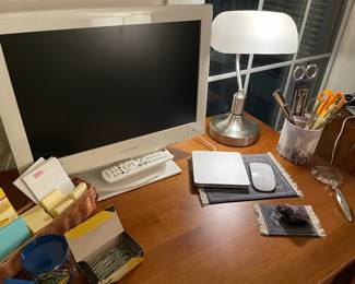 Samsung monitor, apple mouse and tracker pad, crystals and more