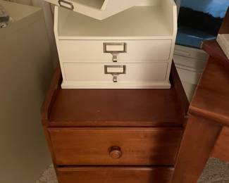 wood filing cabinet, desk drawers and letter boxes