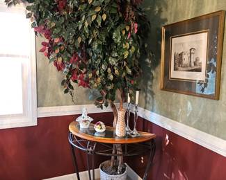 $60 Half circle wrought iron with glass/wood top, $20 Ficus tree