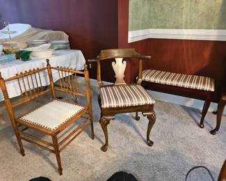 $40 Cherry arm chair, $40 Cherry bench.  SOLD Corner Spindle Chair