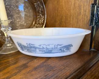 Vintage Bakeware Casserole Dish Steamboat Scene