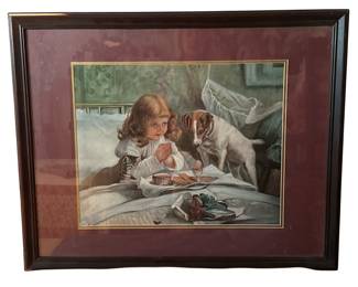 Home decor - little girl with doll and puppy