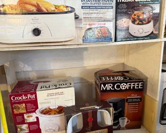 Kitchen items - Mr Coffee, Crock Pots, Roaster Oven, Food steamer