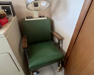 LaMaur Mid Century Beauty Parlor Hair Dryer  with Chair     Many hair dryers, curling irons, hair care products, curlers, perm rods, etc.