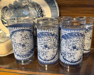 Currier & Ives - Blue & White Old Grist Mill Tumblers
