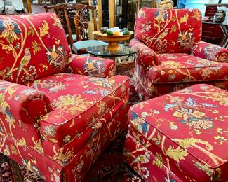 Pair of Club Chairs with an Ottoman 