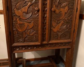 UNIQUE DOVE CARVED CABINET by ARNOLD J. GRUTER (MATCHING TRUNK UPSTAIRS)