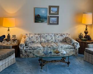 VINTAGE SOFA, SIDE CHAIRS AND COFFEE TABLE