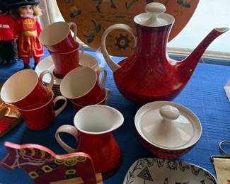 VINTAGE MCM ESPANA FLAMENCO BLOCK BIDASOA DEMITASSE ESPRESSO TEA SET