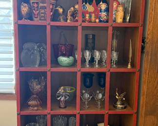 ELF COOKIE JAR, VINTAGE SHELF UNIT, RED WING AND MORE