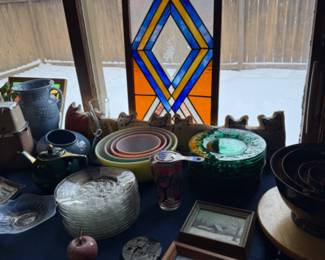 STAINED GLASS ART AND VINTAGE GLASSWARE