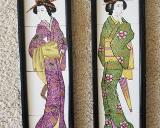 Geisha girl painting on tiles