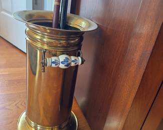 Brass umbrella stand with enamel handles 
