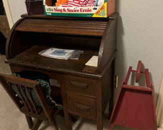 Vintage Childs Rolltop Desk with Matching Chair