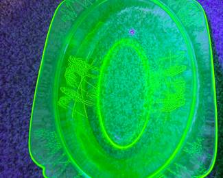 Oval Serving Bowl, Parrot Uranium Glass