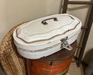 Vintage French White Enamel Bread Box 