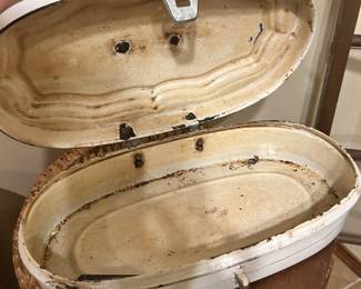 Vintage French White Enamel Bread Box 