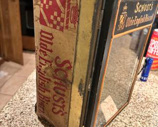 Antique Schusts Olde English Biscuit Advertainment tin with cardboard box 