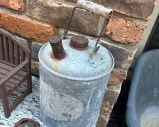 Vintage Galvanized Oil Can with Wood Handle 