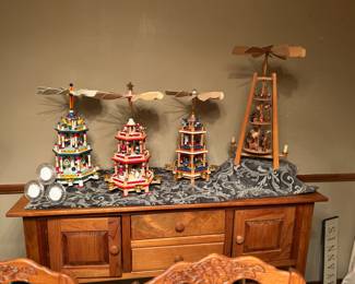 German Christmas Pyramid, Weihnachtspyramide / Carousel-like with candle holders