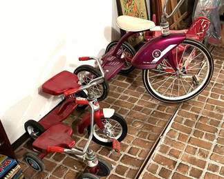 Tricycles, horses, etc. We have a lot of riding toys.
