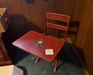 Vintage Metal/Wood School Desk, Maroon with Eagle $150