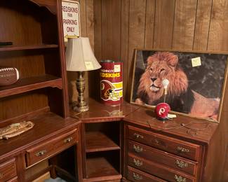 Vintage 70's Washington Redskins Football Helmet Lamp, No Lamp Shade $40   Vintage 90's NFL Washington Redskins Metal Trash Can $20   Rawlings Baseball Glove, Leather, First Base Mitt $40