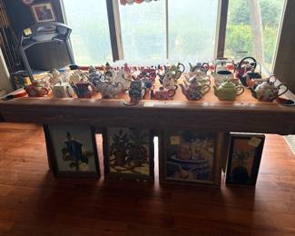 Pool Table with Balls & Cue Sticks/Rack $125   Tea Pots, Various Designs and Years $5 Each   Wall Paintings, Canvas/Oil Framed $5 Each  