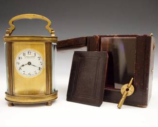 French Carriage clock with original travel case