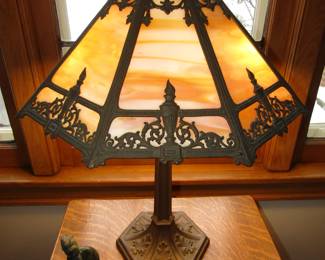 Antique 1890s slag glass lamp