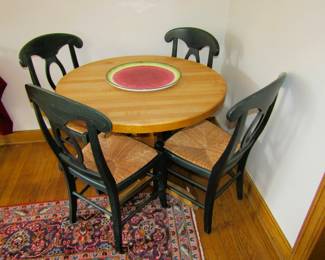 Butcher block table & rushed chairs