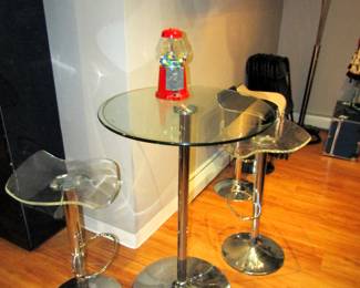 Modern chrome, glass & lucite bistro set