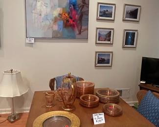 Pink Depression Glass with Gold Trim.. In very good condition