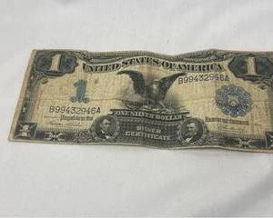 Series of 1899 Black Eagle Large $1 one dollar Note. United States silver certificate, Blue seal. Serial #B99432946A Note shows wear from circulation. Ungraded.