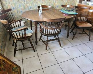 Nichols & Stone (Stickney) 8 chairs - 3 captain, 5 regular (1 not pictured). Table not marked, so ??