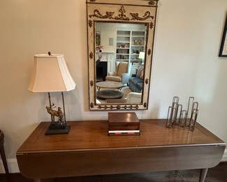 Harvest Table. Lap Desk. Antique Mirror and Lamp.