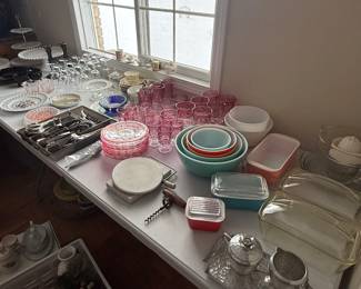 Vintage Pyrex and Kings Crown Ruby Flash glassware. 