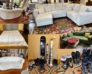 sofas, beds, skis, snowboard, boots
