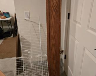 Wire shelves, long oak shelf