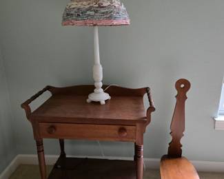 Tea tray / drink tray, lamp, and antique pouting chair
